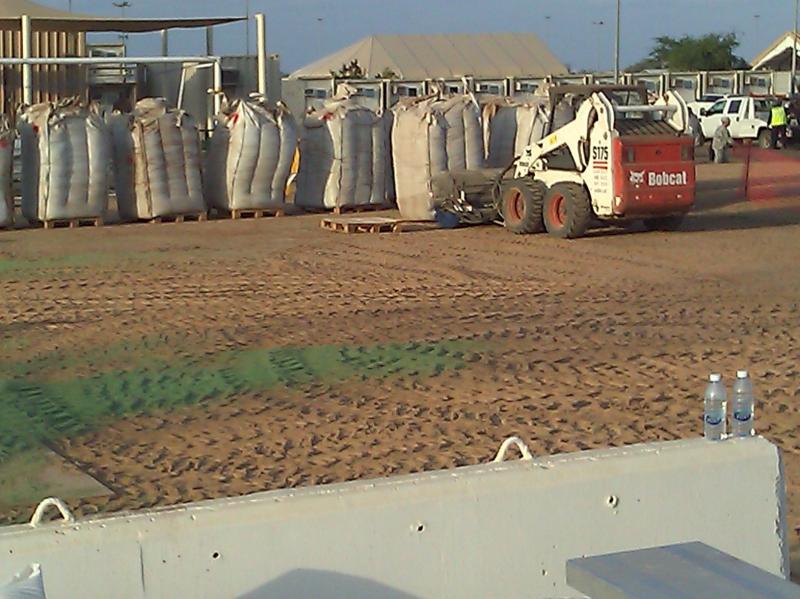 Replacement infill for turf at Camp Lemonier Djibouti, Africa.