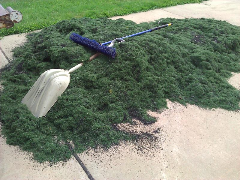 Debris cleaned from an existing turf field with uniquely designed equipment.